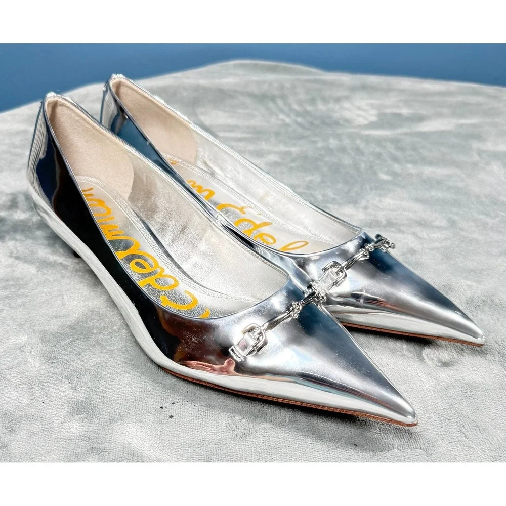 Sam Edelman Heels Womens 8M Silver Metallic Pointed Toe Horsebit Pumps